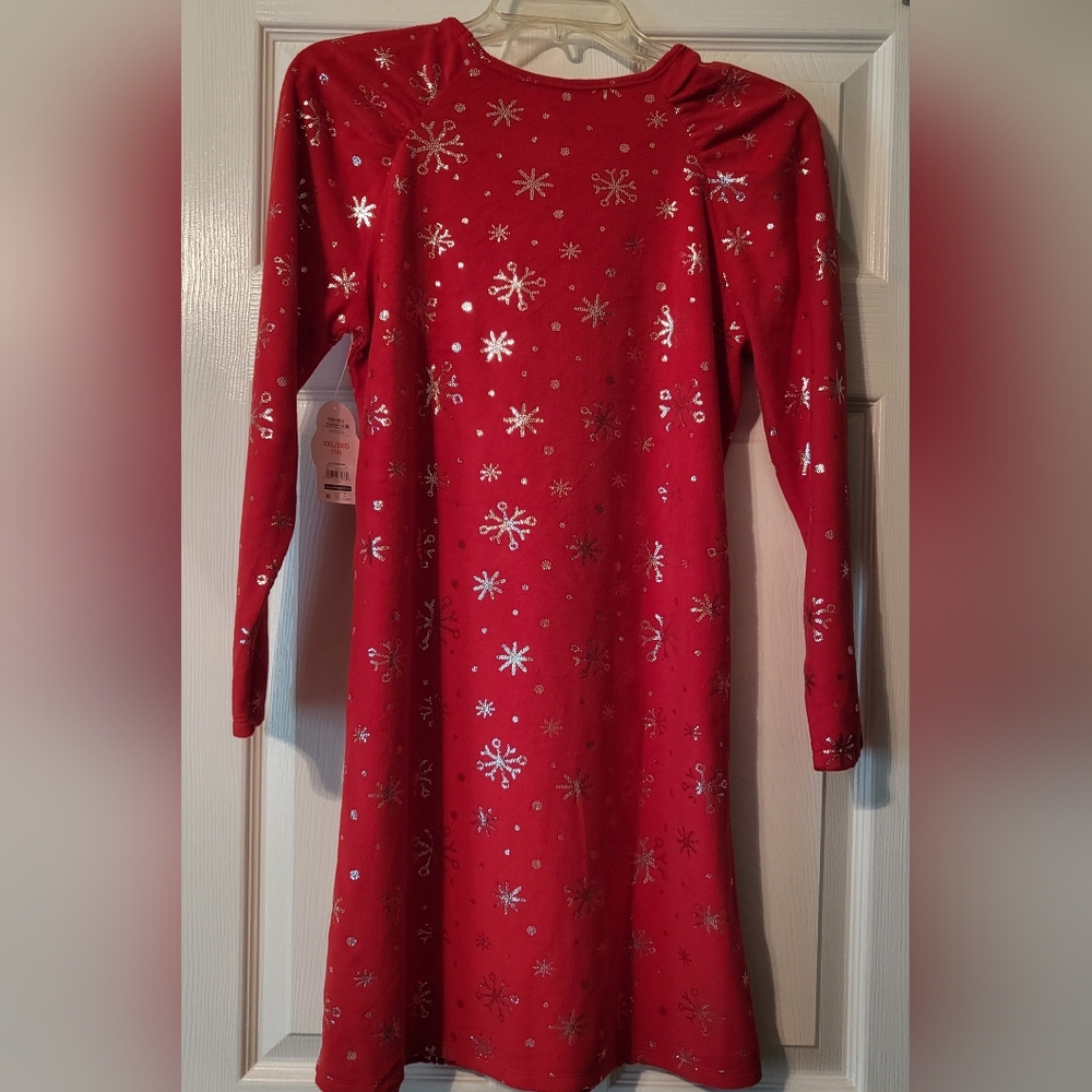 Red Dress with Silver Snowflake Accents Girls Plus Size - Picture 3 of 4